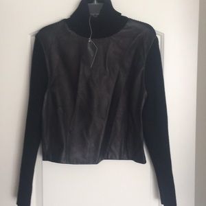 100% Leather & Wool Turtleneck Sweater S 14